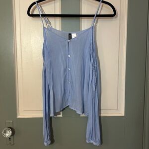 off-shoulder pinstripe long sleeve blouse